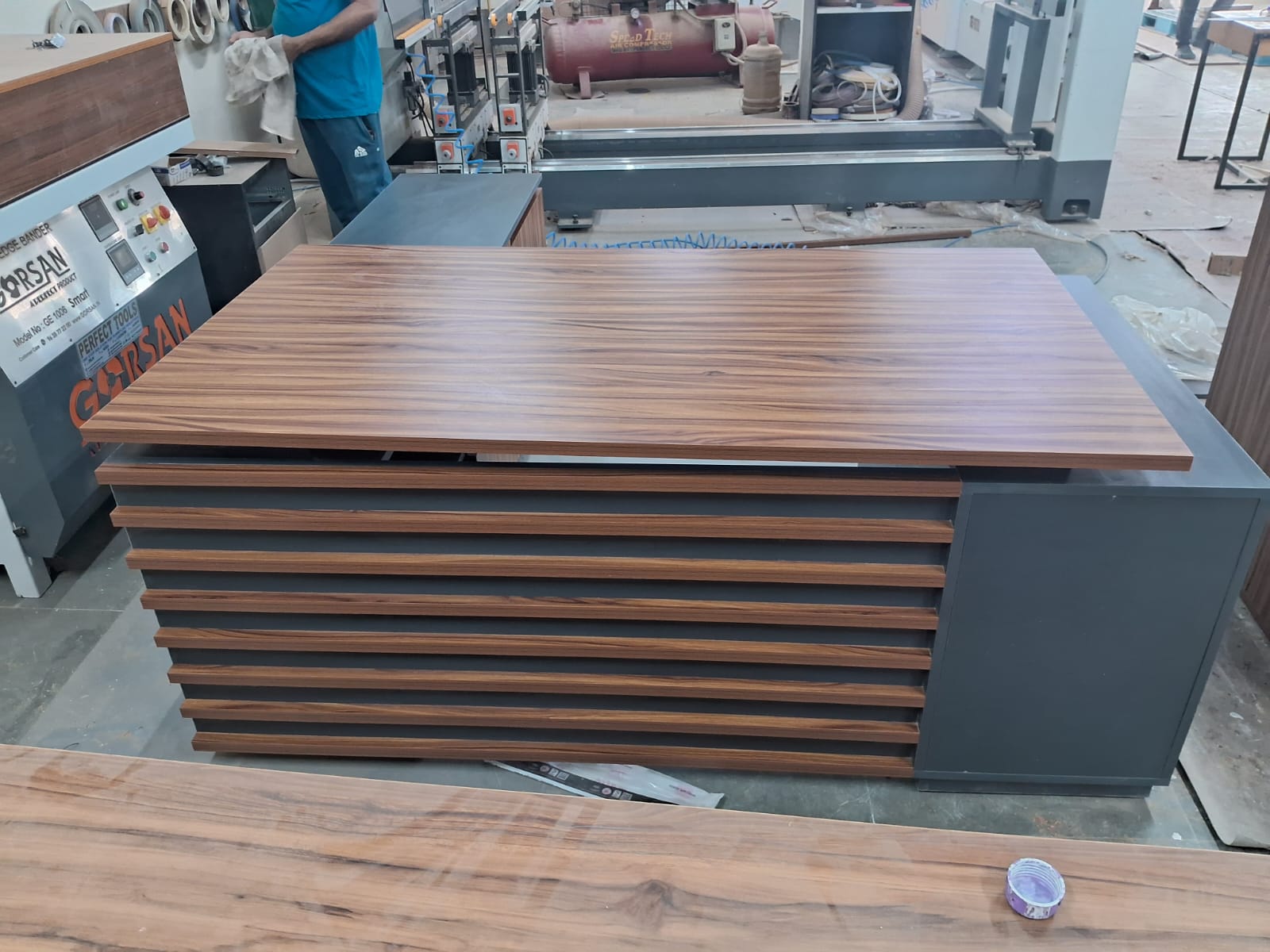 Director and Executive L-Shape Office Table Made in Particle Board with Side Unit Storage & Drawer, Wire Manager & CPU Storage - Brown