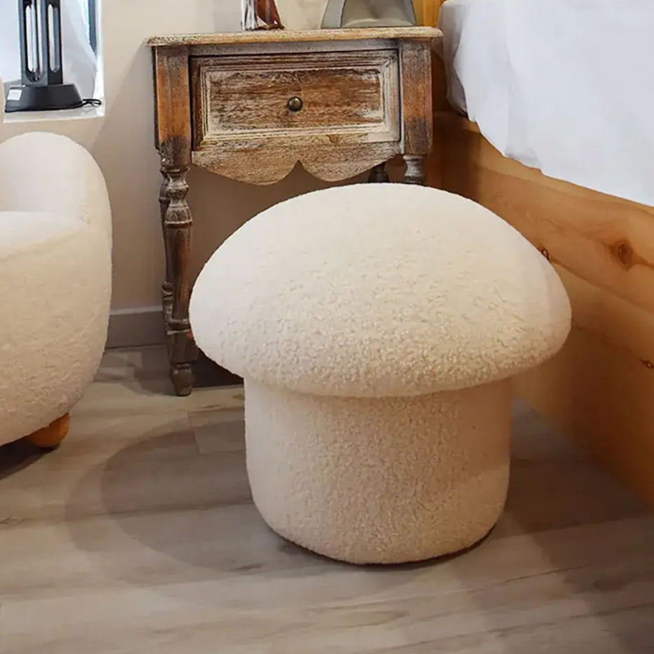 Ottoman Mushroom Stool – Upholstery Wood Frame with Foam Padding, Lightweight and Portable, for Living Room or Bedroom.