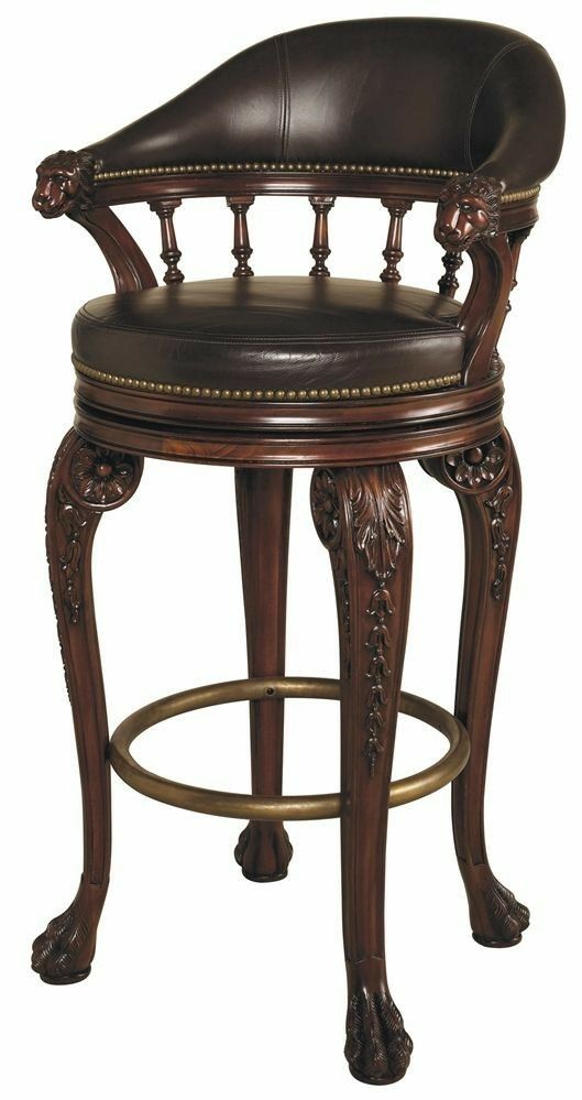 Royal Design Bar Stool Made in Solid wood with PU Leatherette Soft Cushion Backrest and Carving Chair 360 Degree Rotation and Perfect for Restaurant & Bar Stool
