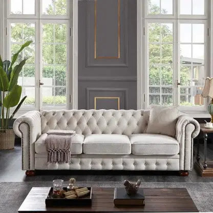 3 Seater chesterfield sofa For Home and Furniture Upholstery Fabric, Modern and Durable Design for Living Room – White