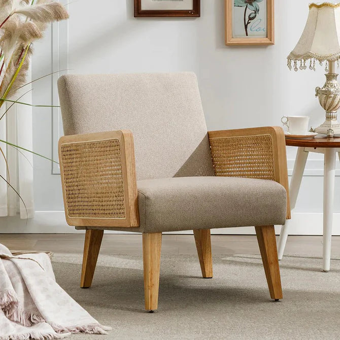 Lounge Armchair with Wooden Frame Single Sofa Chair for Small Apartments, Living Room or Bedroom (1 Chair, Light Grey)