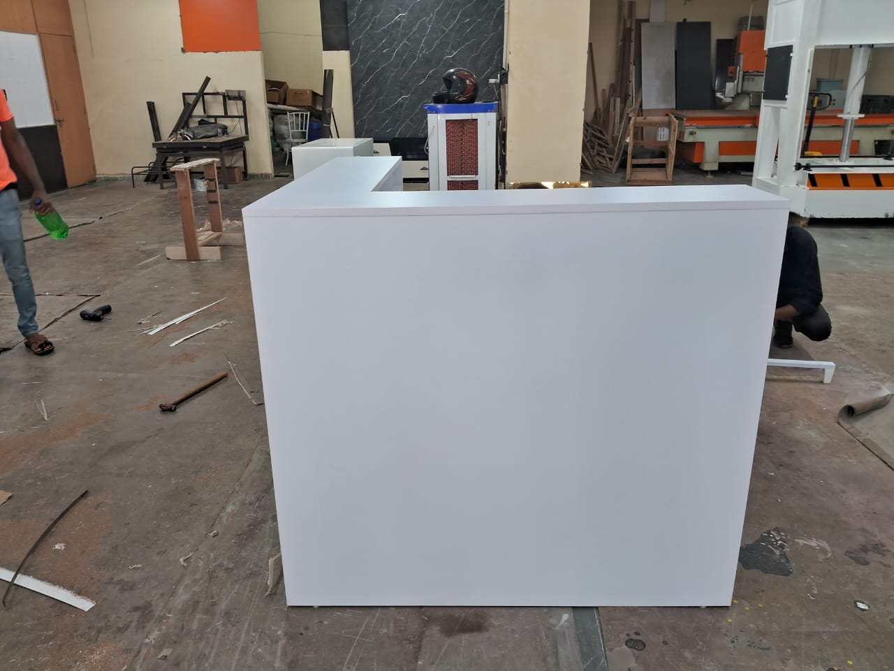 Reception Table for Office Luxury Modern L Shape Counter Stylish Design Made in MDF and Self Box & 2 Person Seating Reception Table - Off White Color