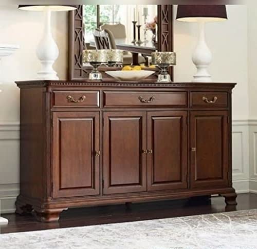 Cabinet with 3 Drawers and 4 Doors, Hand-Carved Embossed Finish, Elegant Multipurpose Storage for Kitchen, Living Room or Home Office.