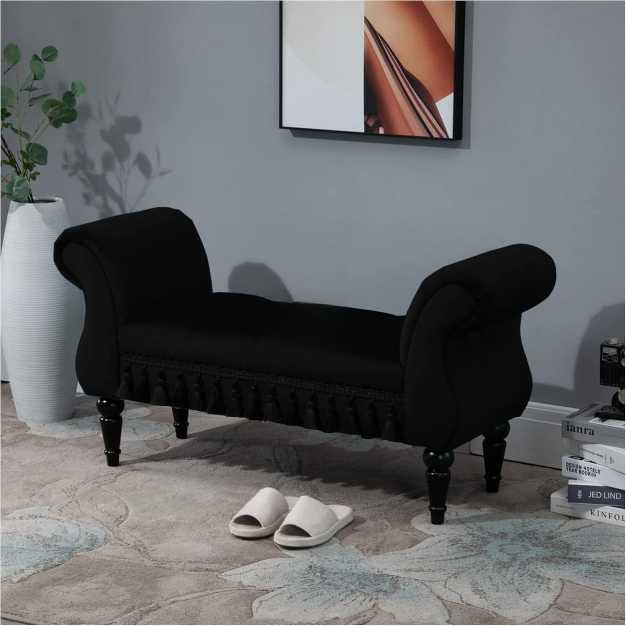Chaise Lounge Chair Upholstered in Velvet Cozy and Stylish ,Comfortable Durable Design for Living Room or Office -Black