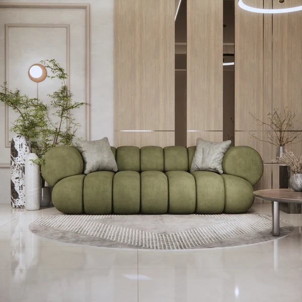 3 Seater Sofa For Home Furniture Upholstered velvet, Unique & Modern Design For Living Room or Hall - Green