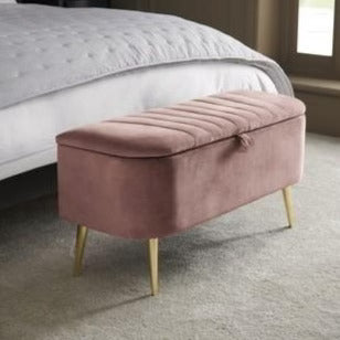 Ottoman For Home Furniture Upholstery Velvet, Foot Rest Modern And Durable Design Comfortable Seating with Storage for Living Room - Light Pink