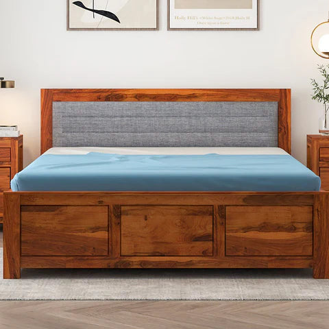 King Size Bed for Home Furniture Made in Wooden with Polish Modern Design and Storage & Hydraulic Lift Mechanism - Brown