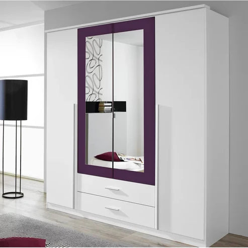 Wardrobe for Architectural Storage Sleek 4-Door Wardrobe with Integrated Mirror for Compact, Modern Bedrooms