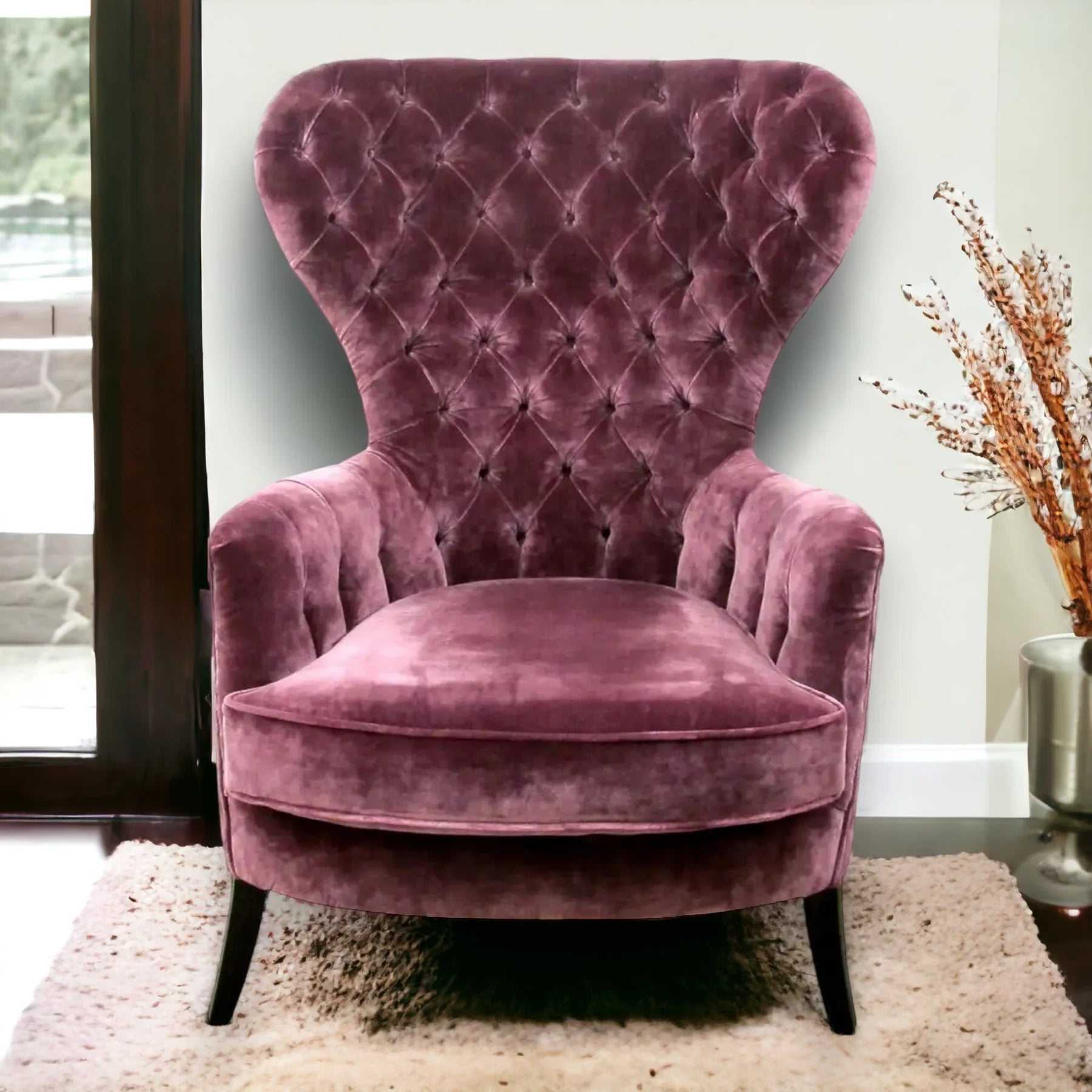 Lounge Chairs for Home Made in High Quality Upholstery Velvet, Durable Luxury Design Wing Chair For Living Room or Bedroom - Purple