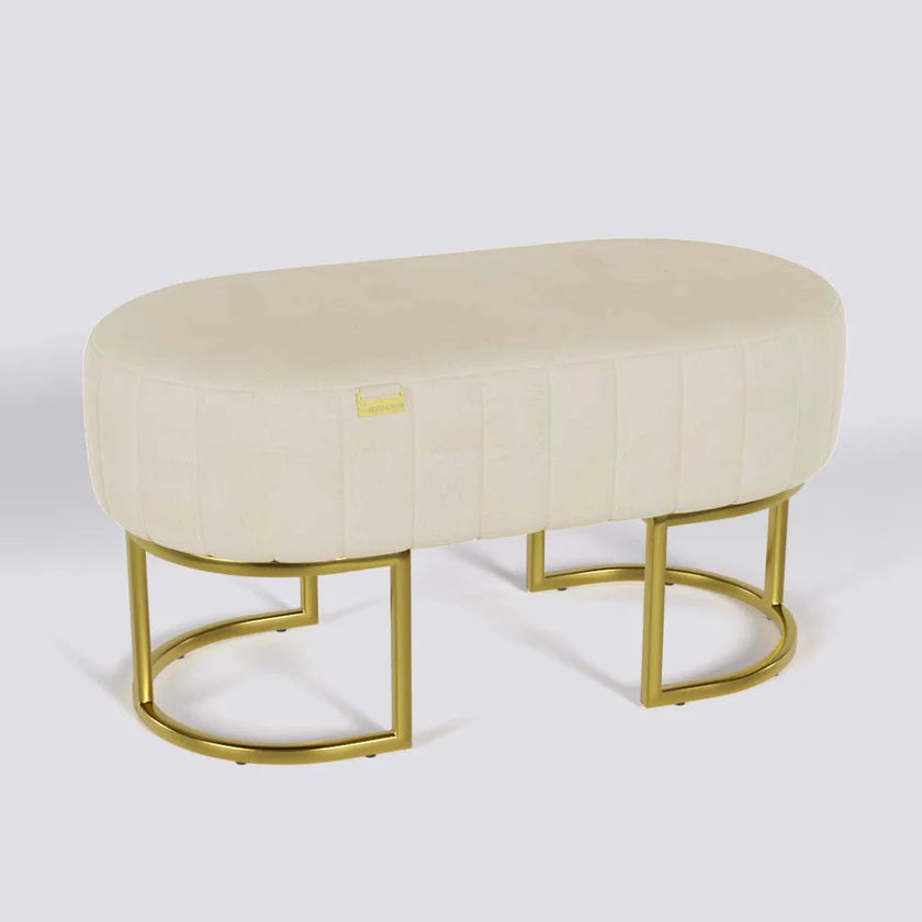 Ottoman – Premium Velvet Upholstery, Spring-Bounce Solid Wood, Metal Base, Elegant Seating Spaces