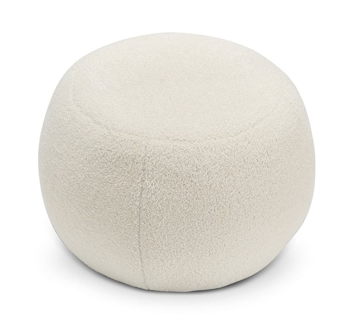 Round Ottoman – Soft Bouclé Fabric, Plush Padding, Solid Wood Base – Cozy Footrest, Living Space