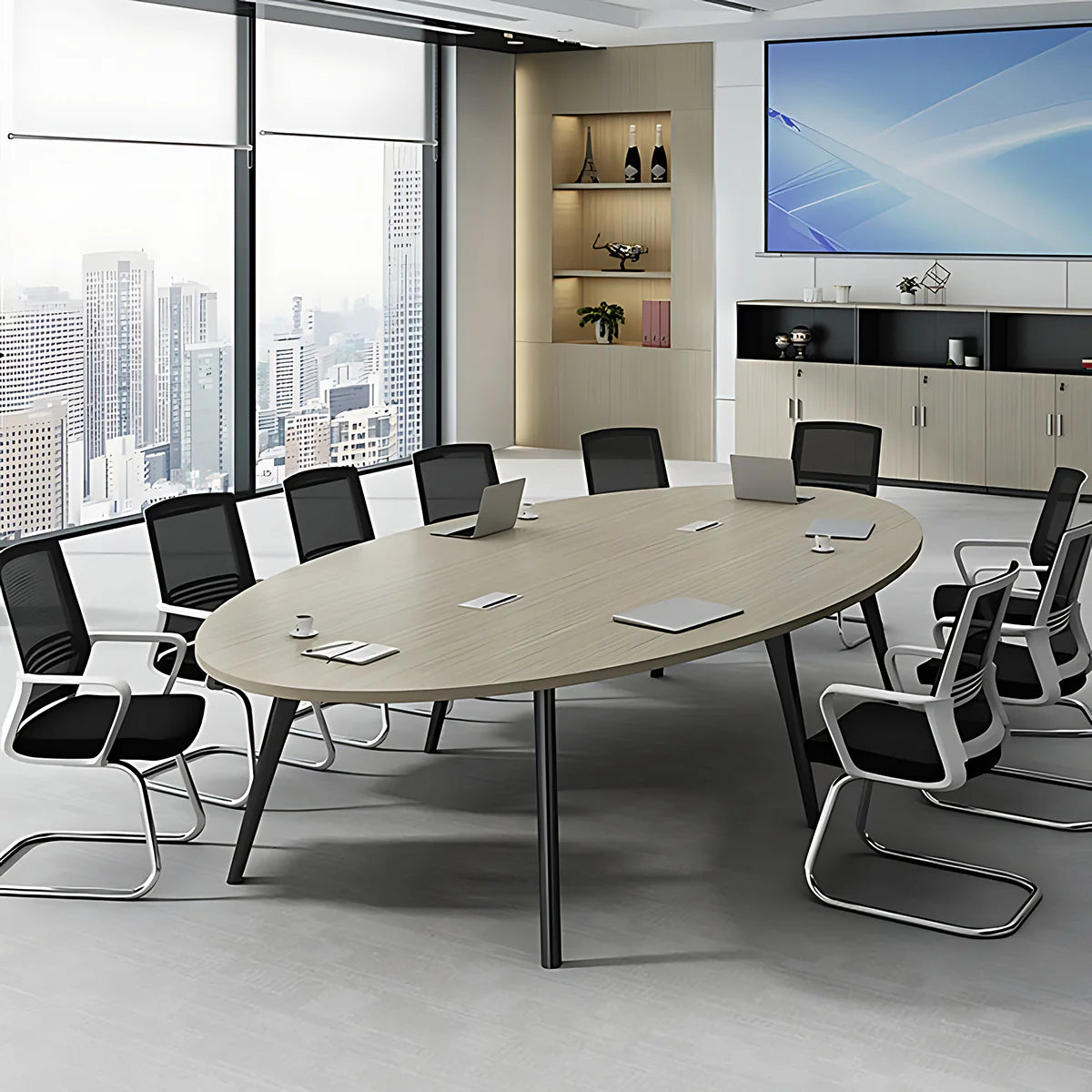 Conference and Meeting Table for Office Furniture with Modern Look, Cable Manager and Sleek Edges for Presentation