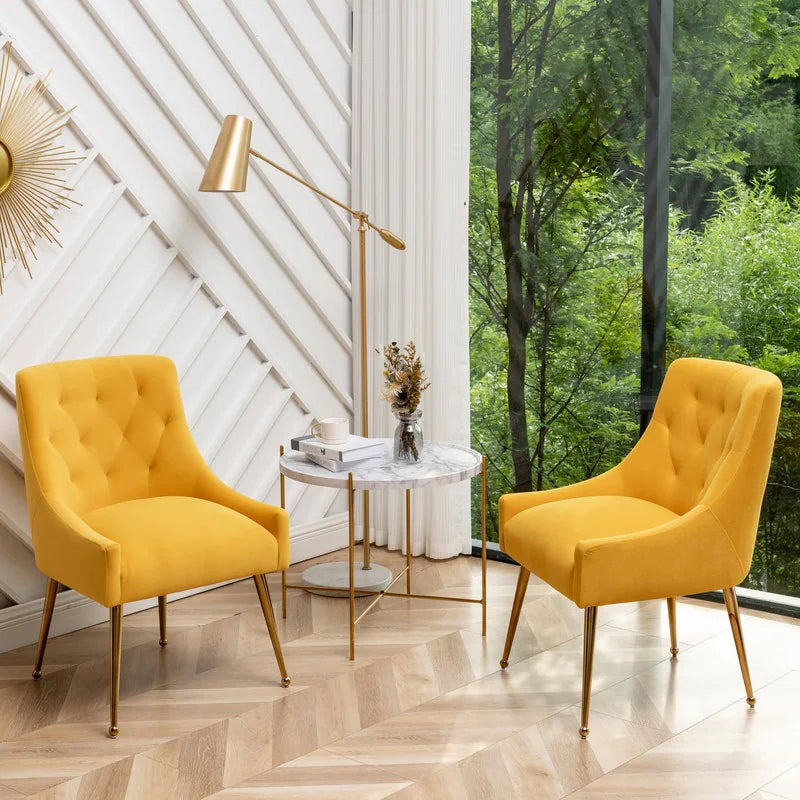 Luxurious Velvet Tufted Dining Chair with Golden Legs - Elegant Home Furniture for Dining Room & Accent Seating ( Pack of 2 )