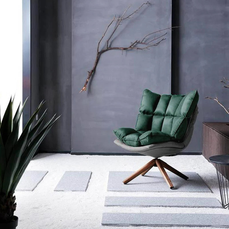 Lounge Chair Upholstered in woolen cozy and stylish Extra support back ,durable Design -Green