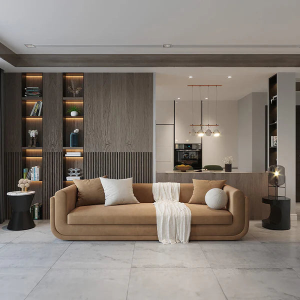 3 Seater Sofa For Home Furniture Upholstered velvet, Unique & Modern Design For Living Room or Hall - Brown