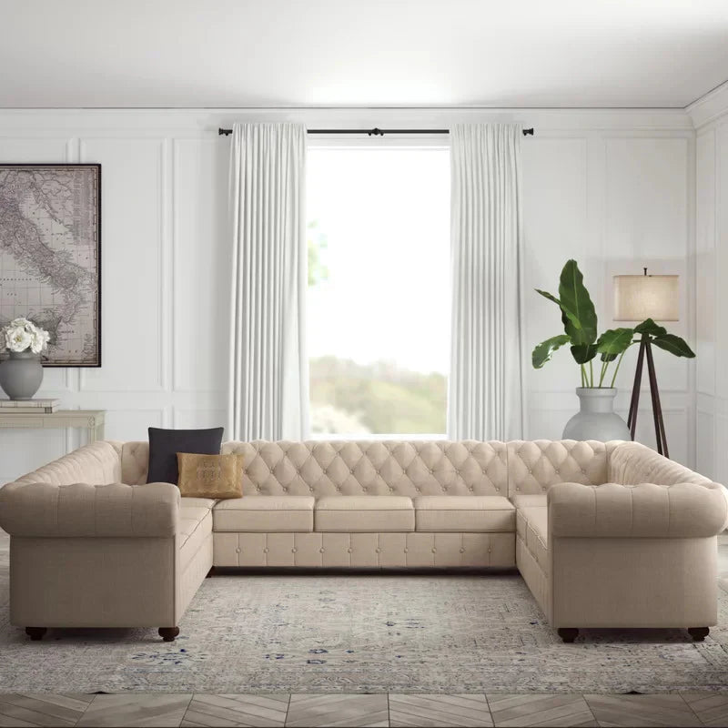 11 Seater Sofa U Shape Sofa Set Wide, Linen Upholstery Luxury And Durable Design For Living Room -Beige
