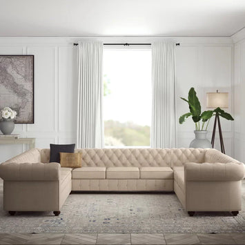 11 Seater Sofa U Shape Sofa Set Wide, Linen Upholstery Luxury And Durable Design For Living Room -Beige