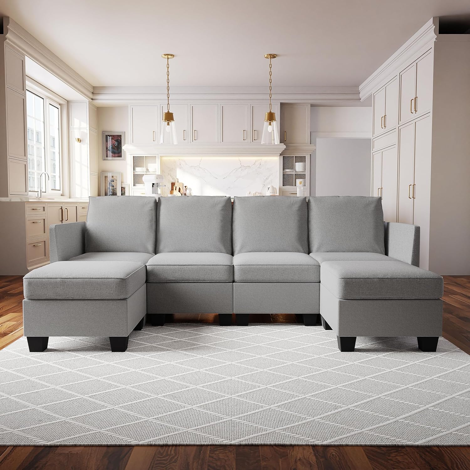 3 Seater L Shape Sofa For Home Furniture, Upholstery Fabric Premium and Durable Design For Living Room and Office- Light Grey