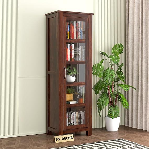 Crockery Cabinet – Premium Sheesham Wood with Glass Door, Storage for Crockery, Books, Stylish for Kitchen or Living Room.