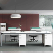 Modern 4-Person Office Workstation Desk with Storage & Privacy Panels - Ideal for Collaborative Workspaces