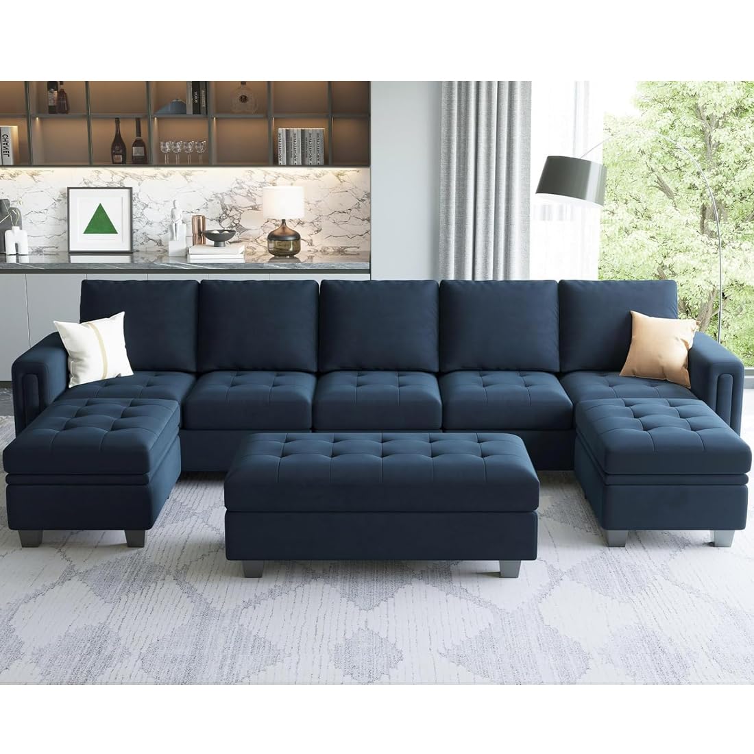 9 Seater U Shape Sofa For Home Furniture, Upholstery Fabric Modern And Durable Design For Living Room and Office- Blue