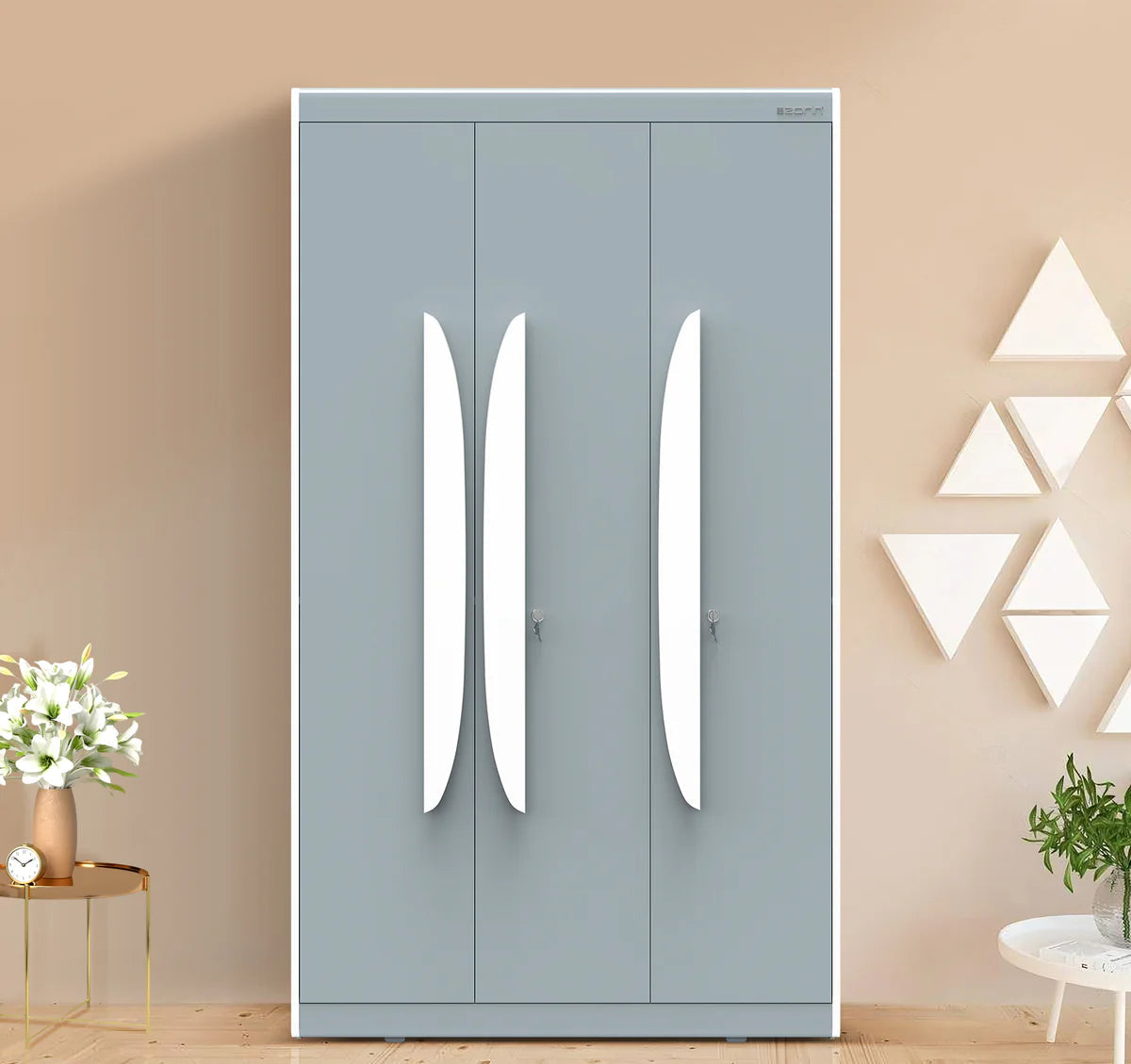 Wardrobe for Home Furniture Modern 3-Door with Premium Soft-Close Mechanism, Designer Handles, Built-in Locker