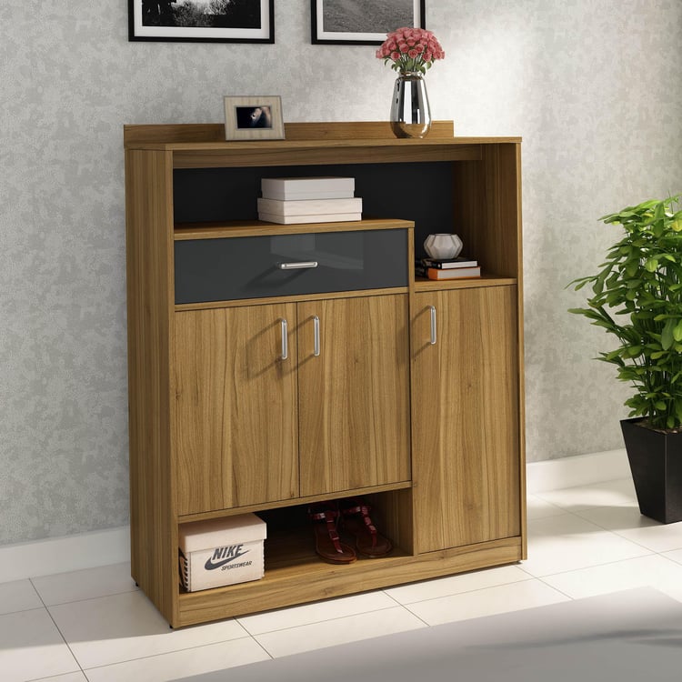 Wooden Shoes Storage Cabinet with Wooden Shelves, Urban Chic Cabinet with Soft Edges & Designer