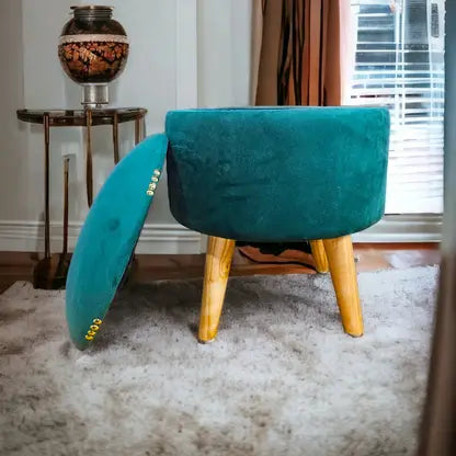 Pouffes Sitting Stool for Living Room, Make up Table Wooden Ottoman Stools, Footstool, Decoration & Dressing Table - See Green