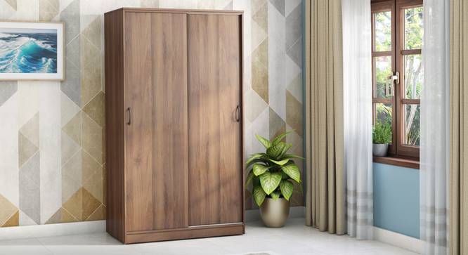 Two‑Door Sliding Wardrobe in Classic Walnut Finish, Particle Board, Space‑Saving Design
