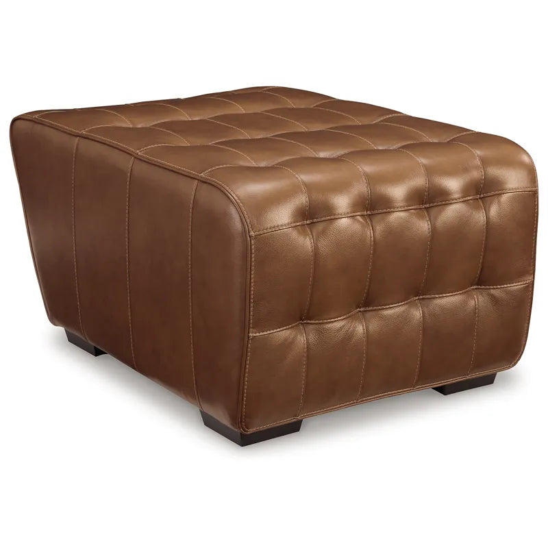 Ottoman – Leather Upholstery, Tufted Design on Solid Wood Frame, Ideal as Seat, or Stylish