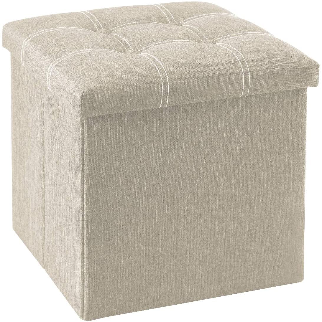 Ottoman Plouffe's Foldable Large Storage Cube, Bench Footrest Step Stool Storage For Living Room, Laundry, Table and Seating Ottoman- Beige