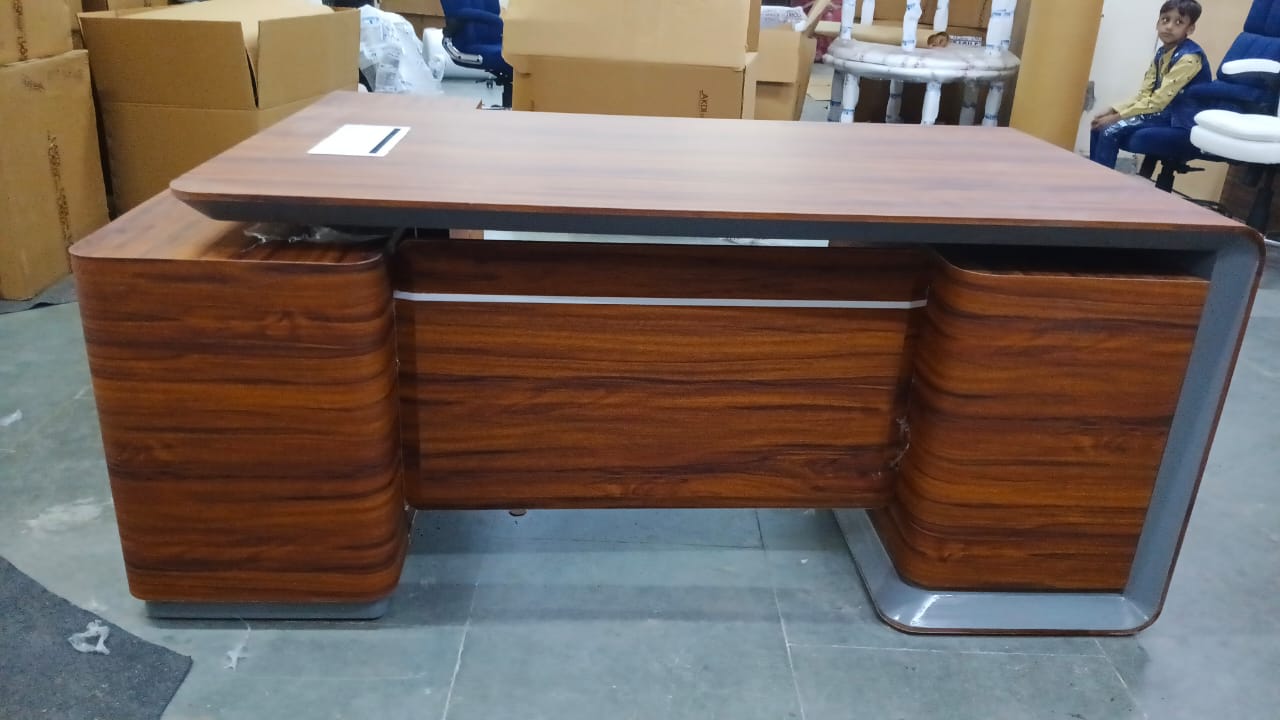 Director and Executive L Shape Office Table Made Teak Wood Structure with Side Unite and Multi Drawers