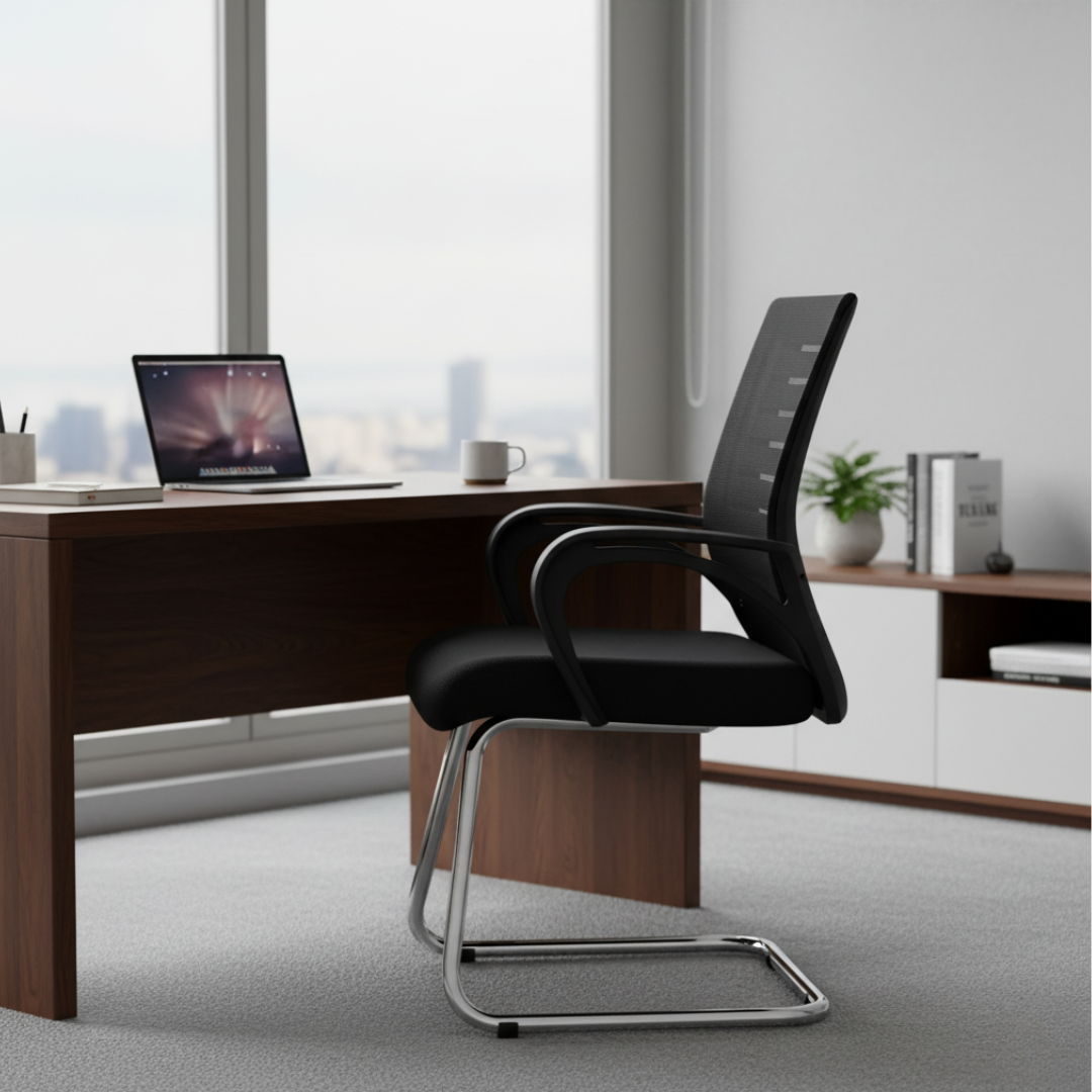 Stylish Office Visitor Chair with Contoured Mesh Back, Soft Padded Seat & Sleek Metal Base – Durable and Lightweight Design for Reception & Guest Seating