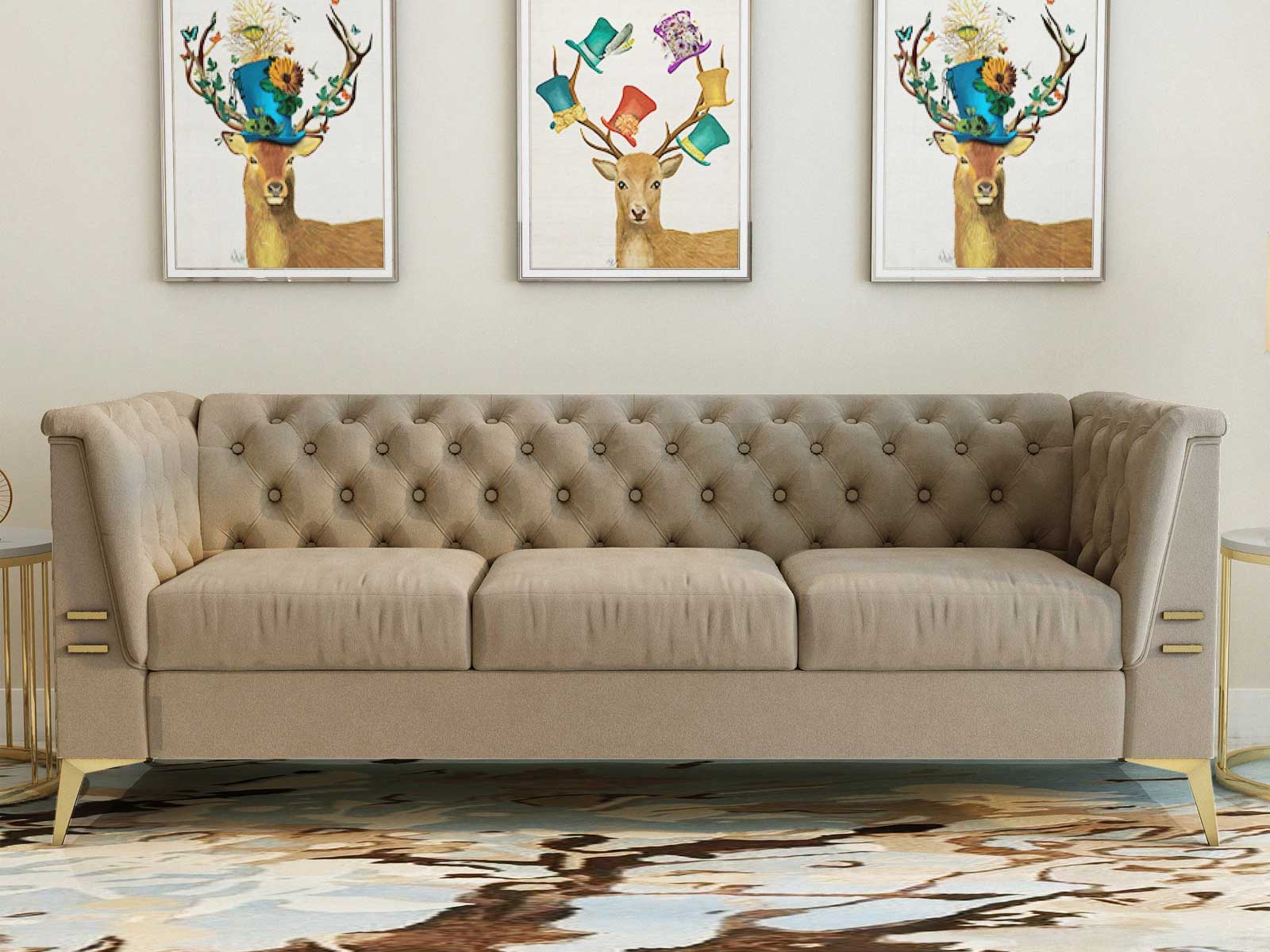 Chesterfield Tufted Sofa with Premium Upholstered Metal Legs, Comfortable Design Perfect for Home and Office Places