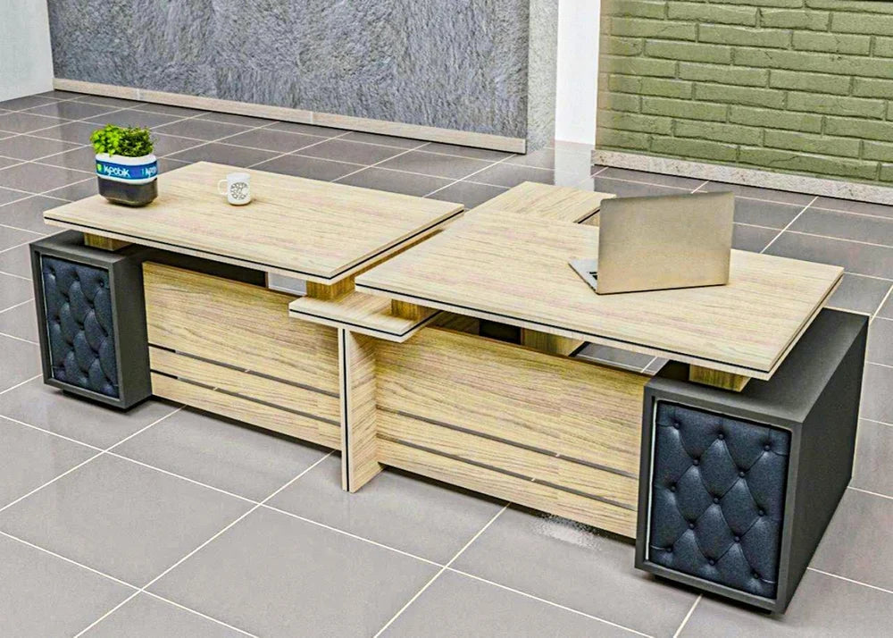 Partner Director Office Table with Dual Seating, Premium Build & Side Cabinet Storage