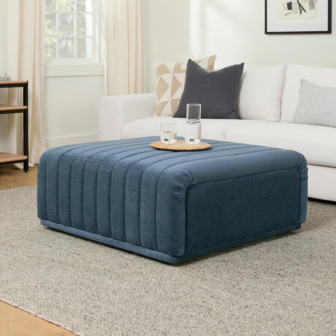 Blue Ottoman – Plush, Solid Wood Frame, Perfect for Seating or Use as a Stylish for Living Room