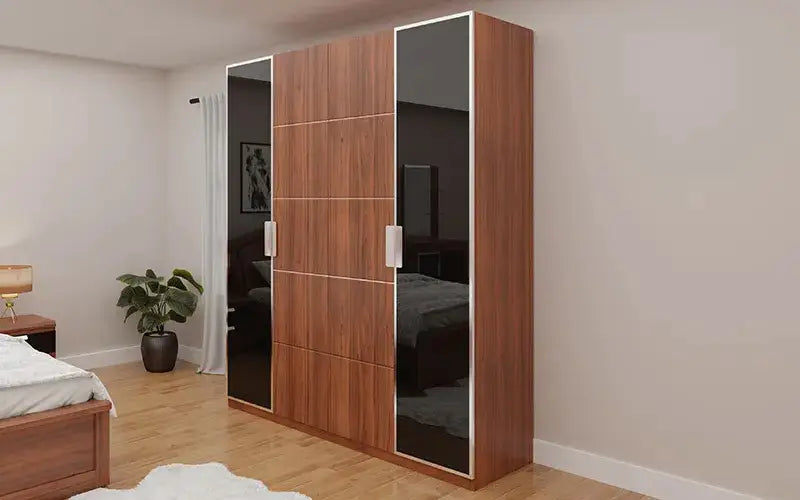 Wardrobe for Compact Wardrobe Modern 4-Door Design with Elegant Glass for Enhanced Bedroom Appeal.
