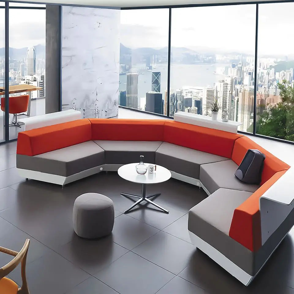 U Shape Sofa Pu Leatherette Upholstery Modern And Durable Design For Living Room and Office -Orange