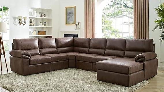 3 Seater L Shape Sofa For Home Furniture, Upholstery Pu Leatherette Modern And Durable Design For Living Room and Office- Brown