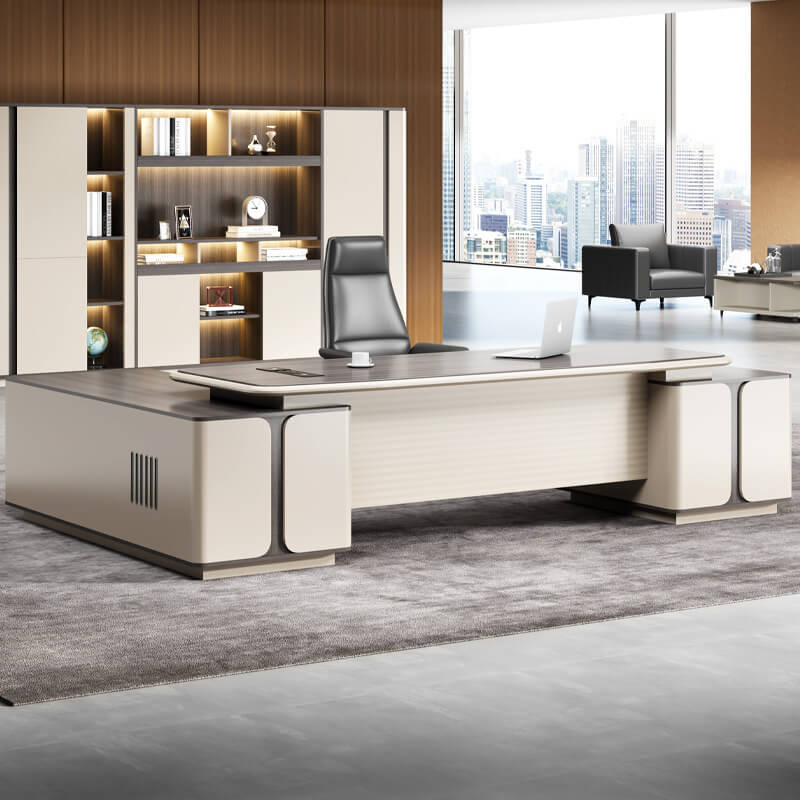 Director & Executive L-Shape Luxury Office Table Modern Desk with Drawer and CPU Storage - Stylish, Spacious, and Sustainable Workspace