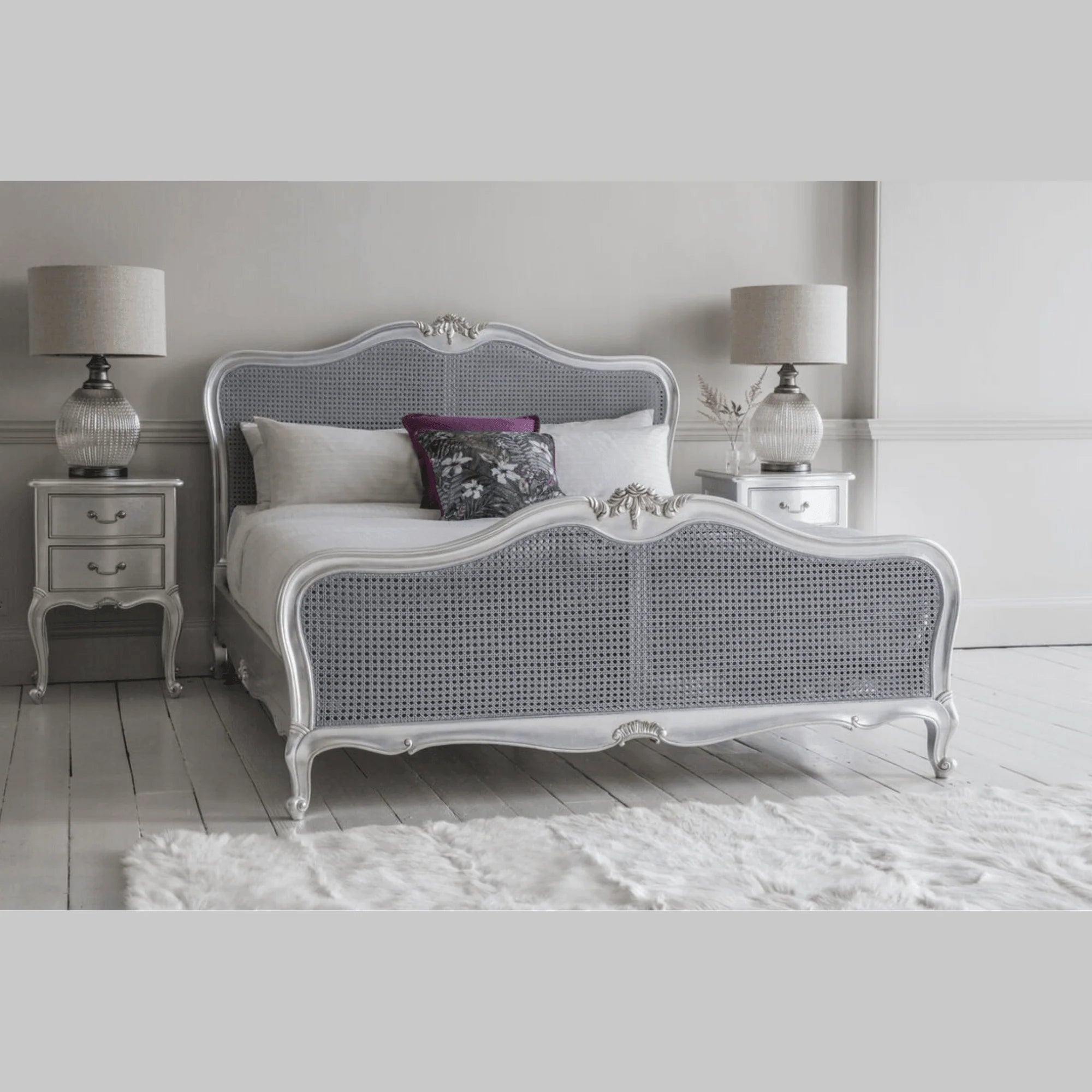 King‑Size Bed – Frame with Hand‑woven Cane Accents and Sleek Finish – Durable, Stylish for Bedrooms