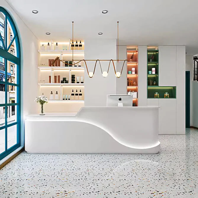 Reception Table for Office Luxury Modern Large Counter Stylish Design Made in MDF with keyboard Tray and Ample Storage -White