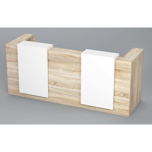 Reception Table Made In Particle Board with Double Counter Includes Wire Manager - Brown & White