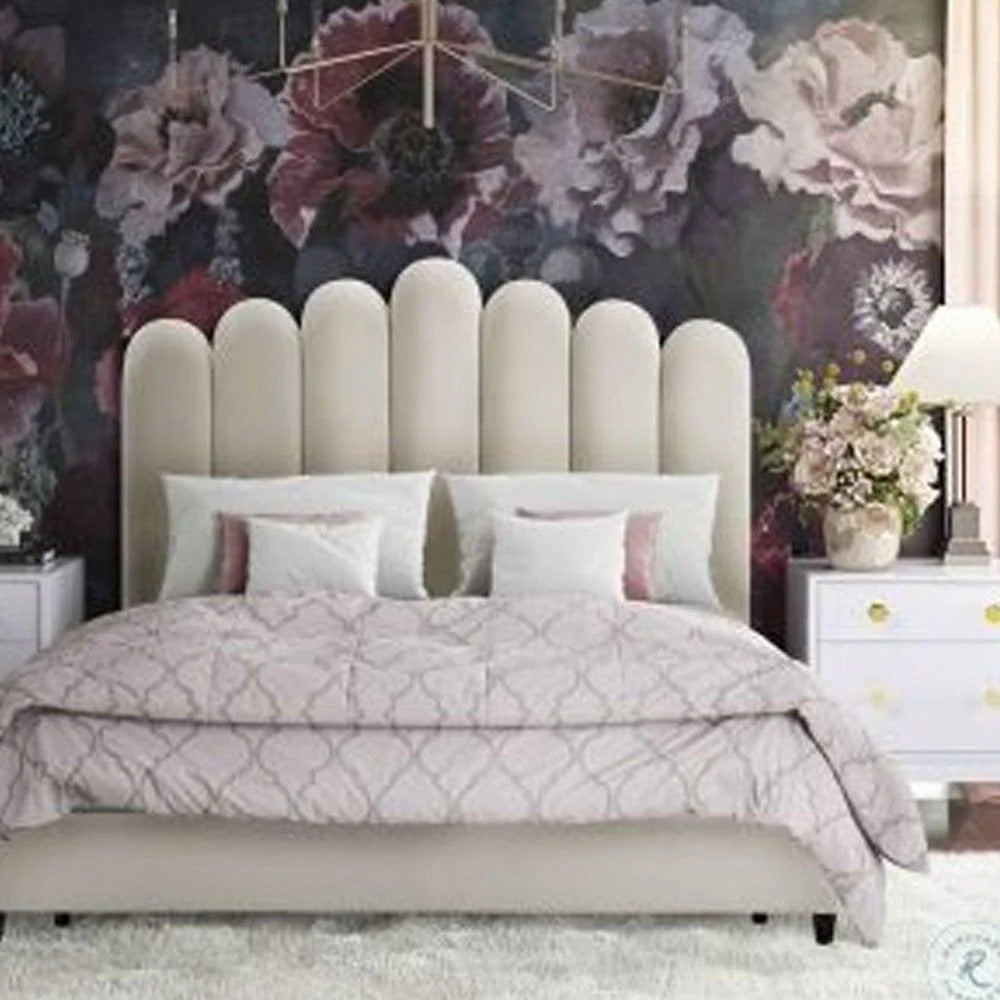 Velvet King Size Bed – Headboard, Solid Wood Frame, Luxurious for Master Bedrooms