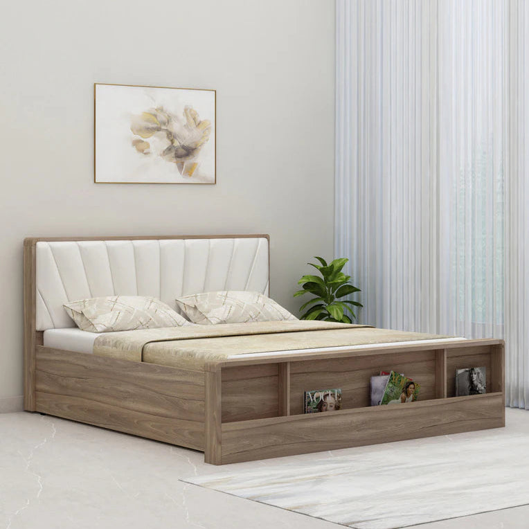 King-Size Hydraulic Storage Bed – Glossy, Engineered Wood Frame, Plush Upholstered Headboard, Hydraulic Lift Storage
