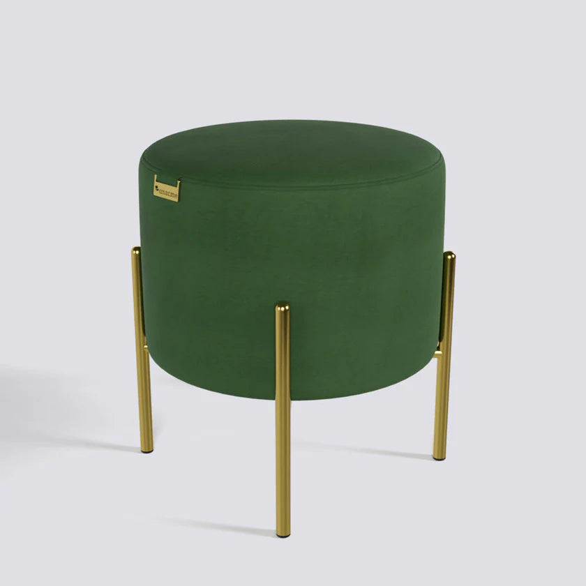 Ottoman – Velvet or Upholstery with& Solid‑Wood Core, Gold Metal Base, Comfort & Style.
