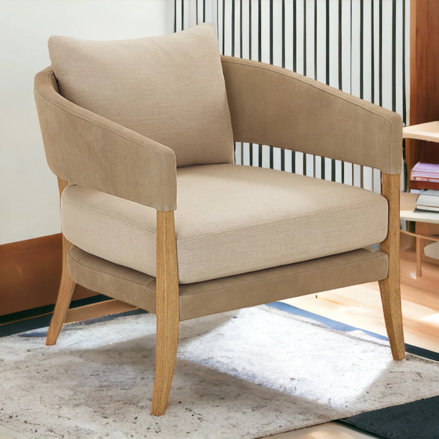 Lounge Chairs for Home Upholstery Fabric, Durable Modern Lounge Comfortable Seating Arm Chair For Living Room or Bedroom - Beige