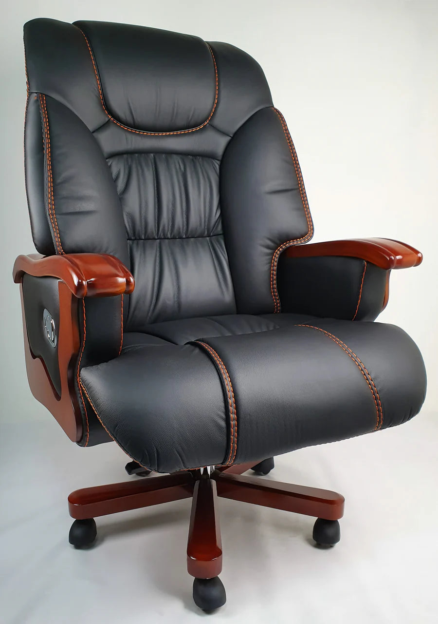 Director Chair Luxury Large High-Back Leatherette Office Chair with Recliner & Adjustable Height and Wooden Base Premium Quality