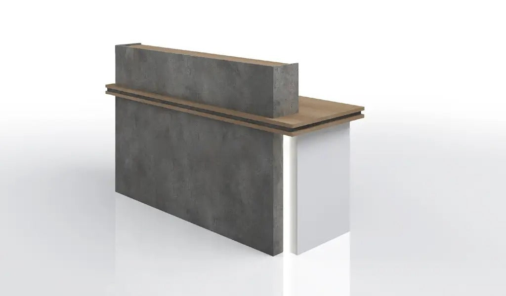 Reception Table with Engineered Wood for Lasting Durability and Contemporary Stone Finish Laminate Front Panel
