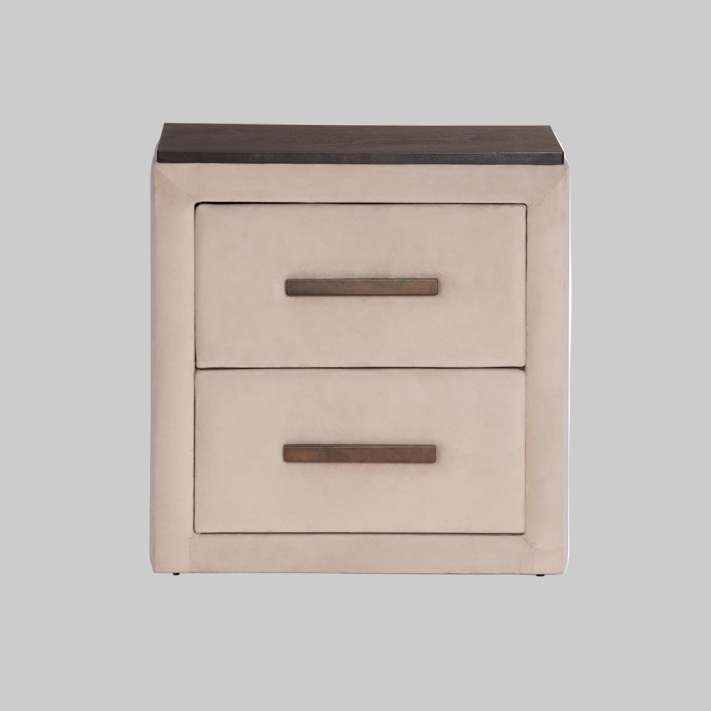 Wooden Bedside Table With Drawer Modern & Durable Design Bedroom Room Storage Cabinet With Double Drawer -Beige